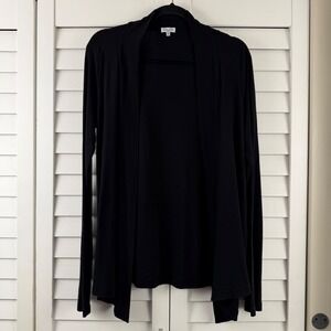 Splendid Cardigan Women L Black Open Front Supima Cotton Modal Draped Layering